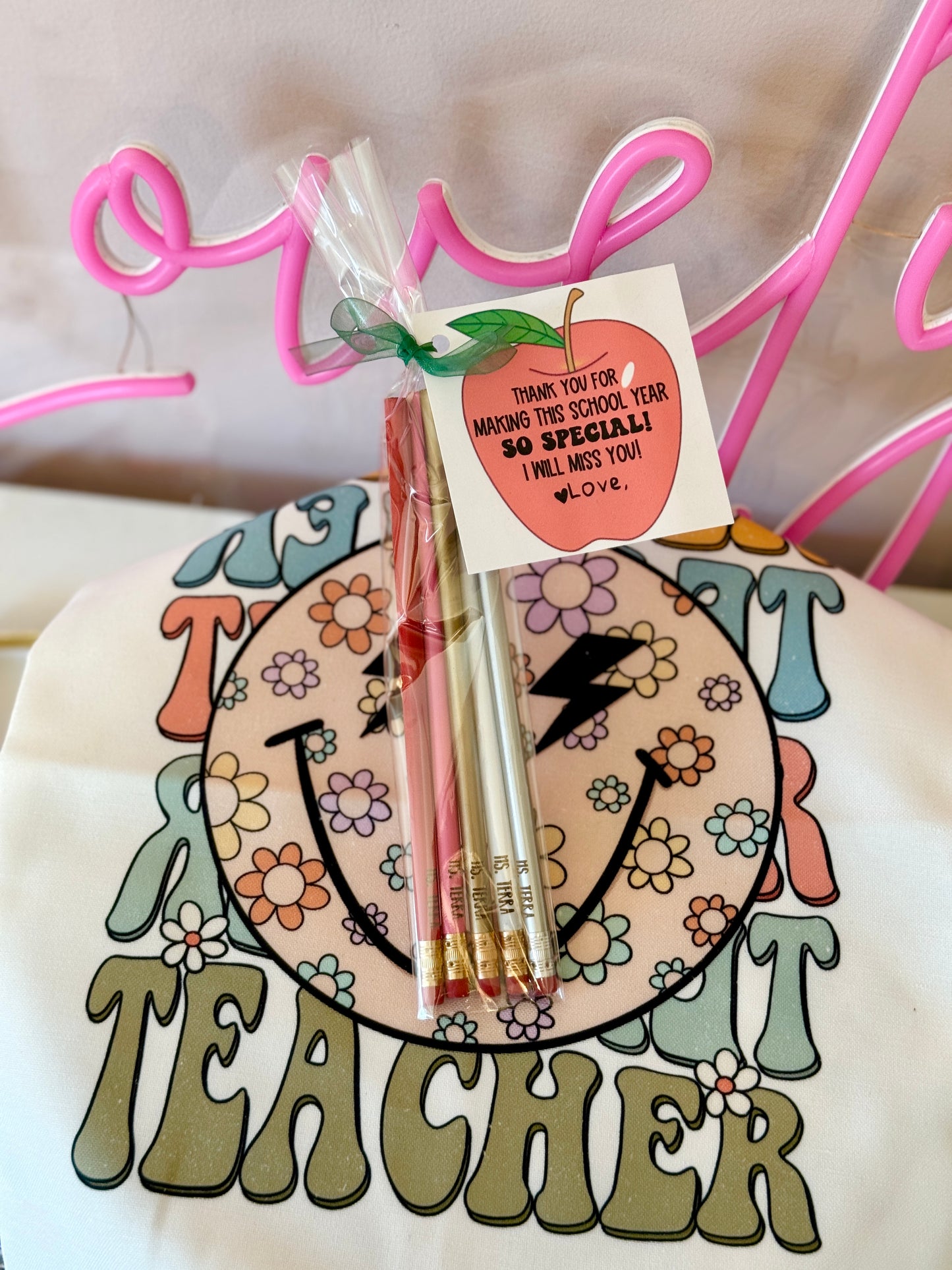 Engraved Pencils, End of Year Teacher Gift! Teacher Appreciation gift, personalized card with clear gift wrap! School staff thank you gift!