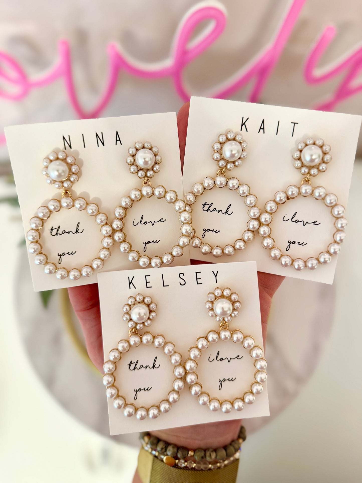 Bridal Party Pearl Circle Statement Earrings