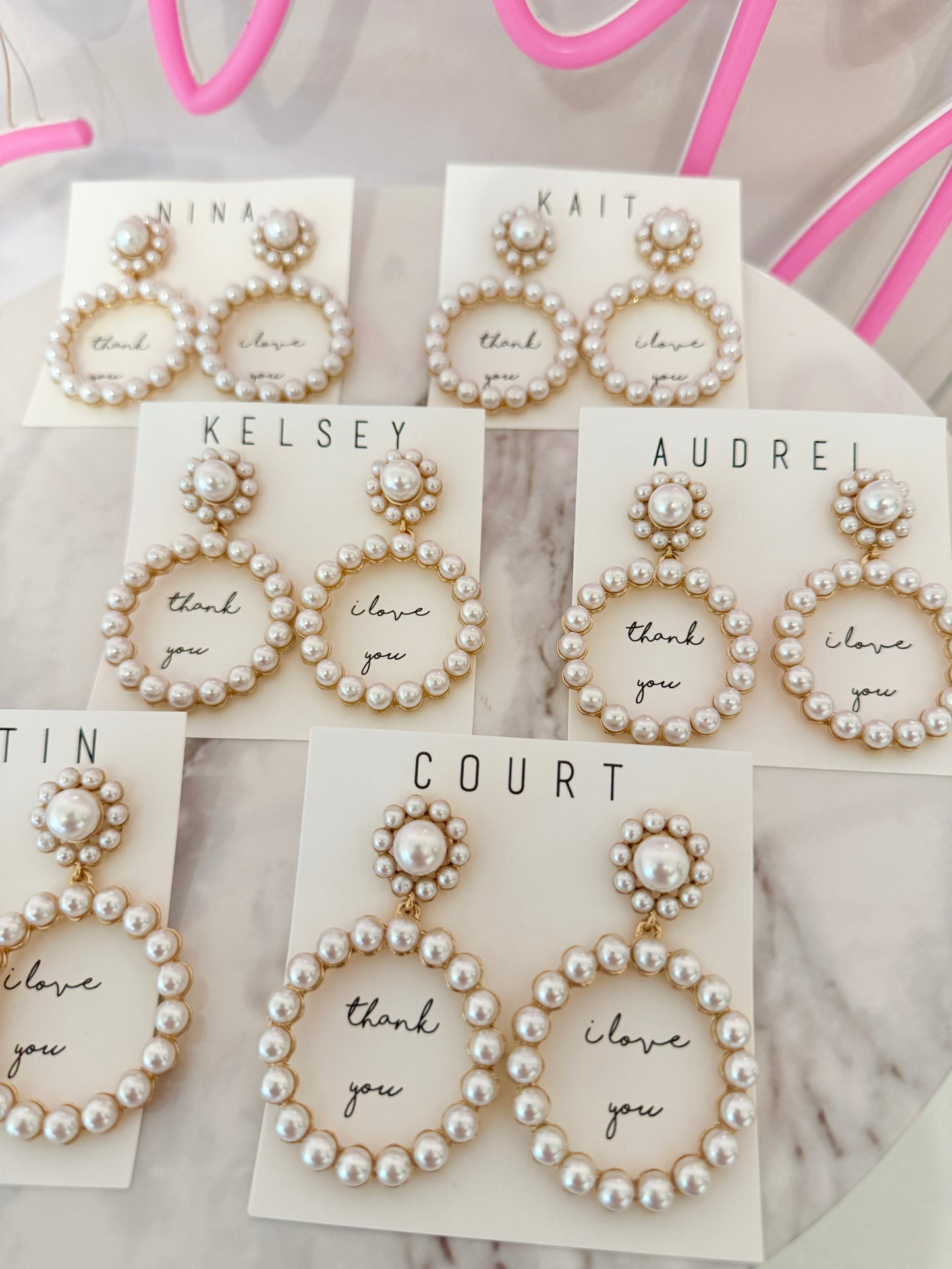 Bridal Party Pearl Circle Statement Earrings