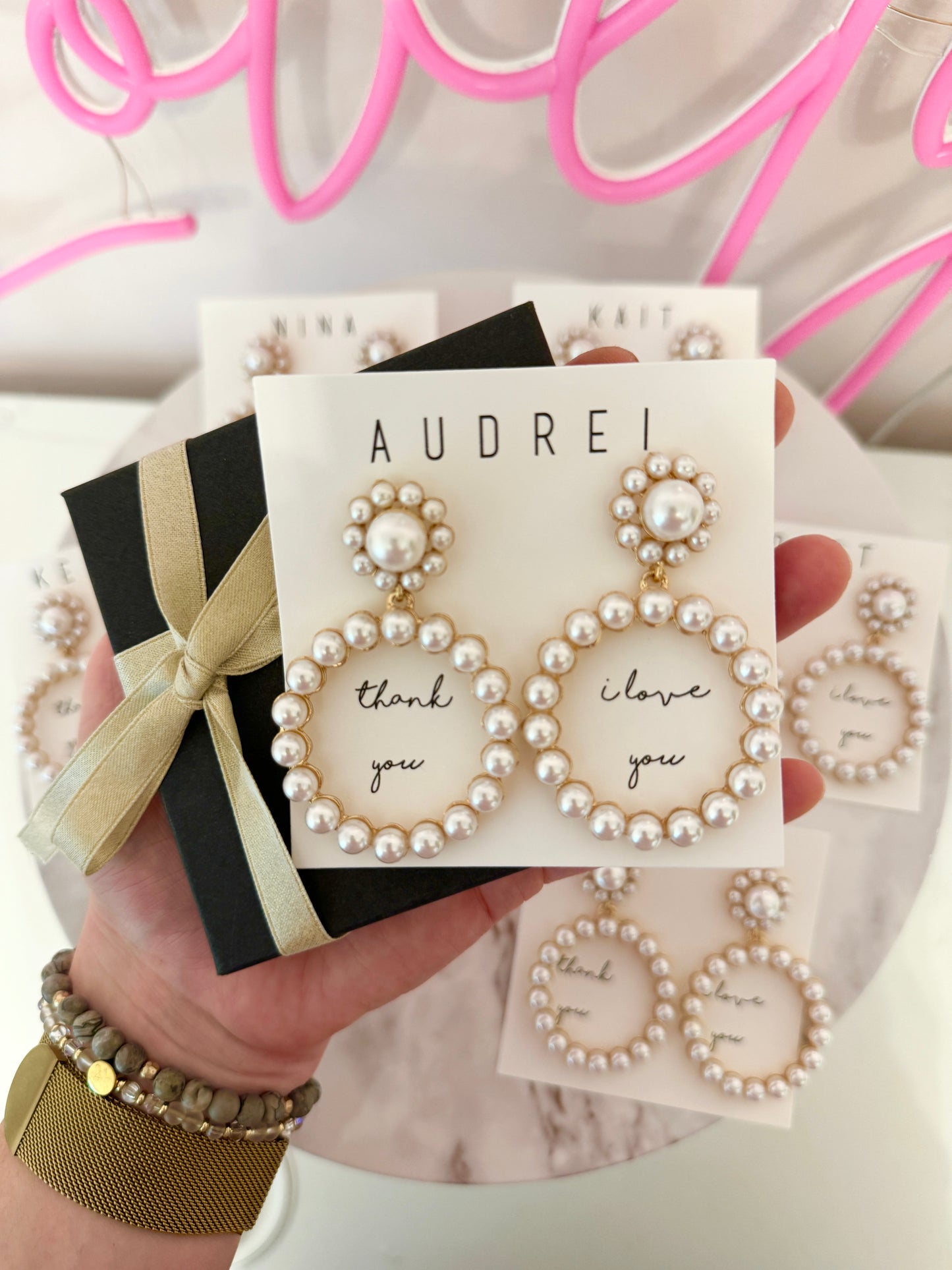 Bridal Party Pearl Circle Statement Earrings