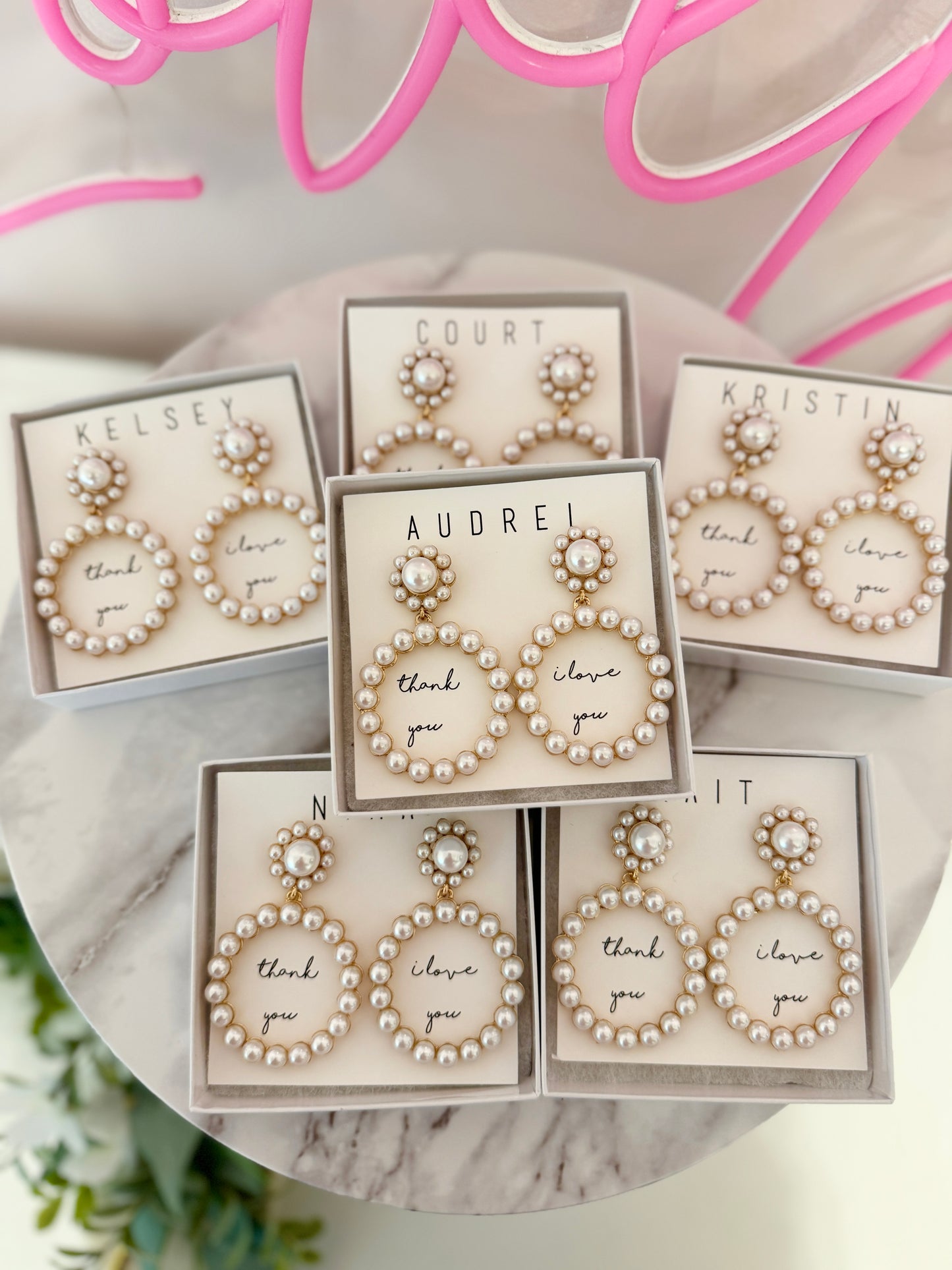 Bridal Party Pearl Circle Statement Earrings