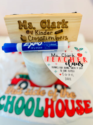 Teacher Claus, Engraved Personalized Whiteboard Eraser with card + Marker & Giftwrap!