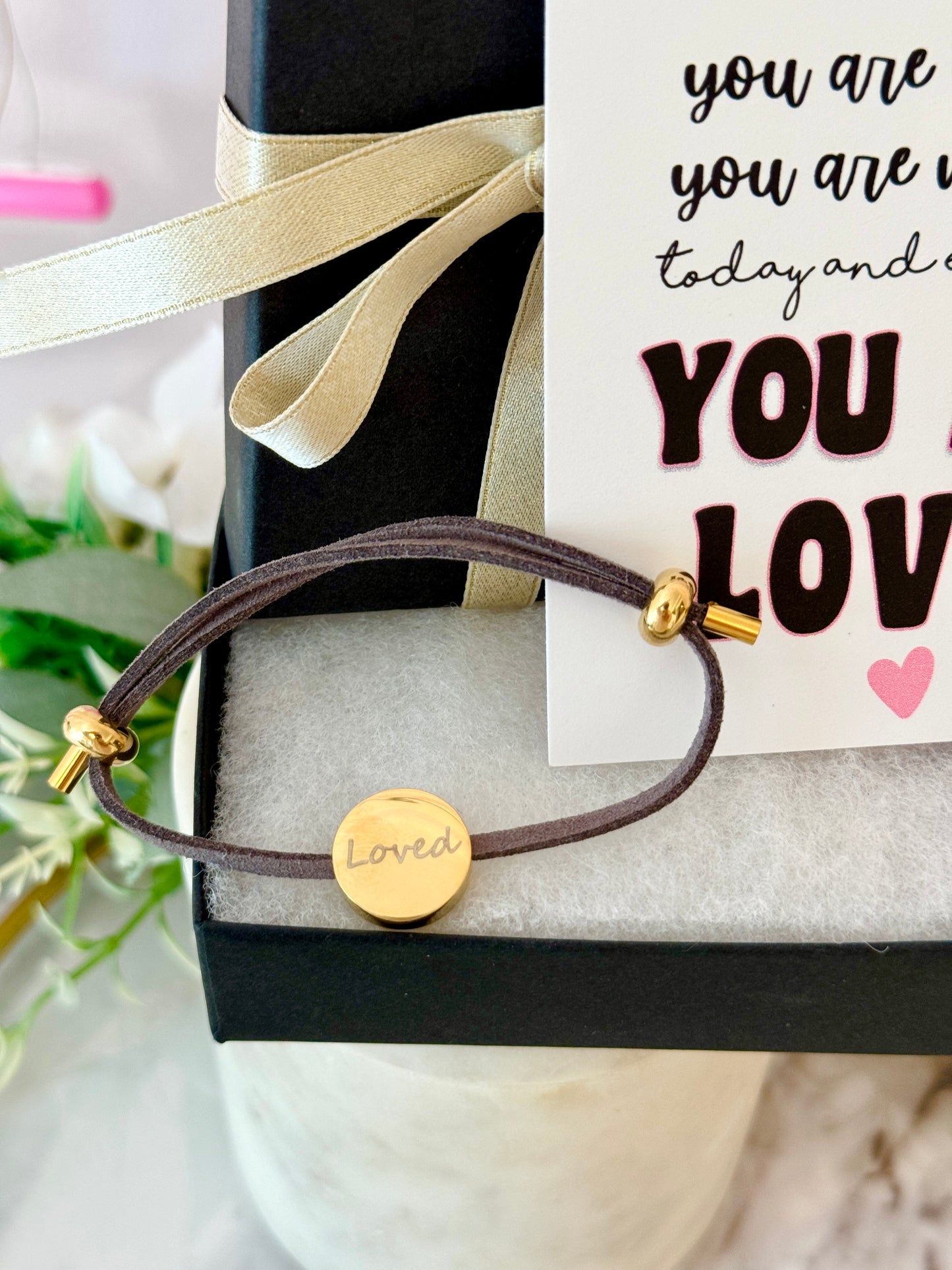 You are LOVED, Engraved "Loved", adjustable bracelet, hypoallergenic & NON-Tarnish! Encouragement gift, college gift, gift for daughter, gift for mom!