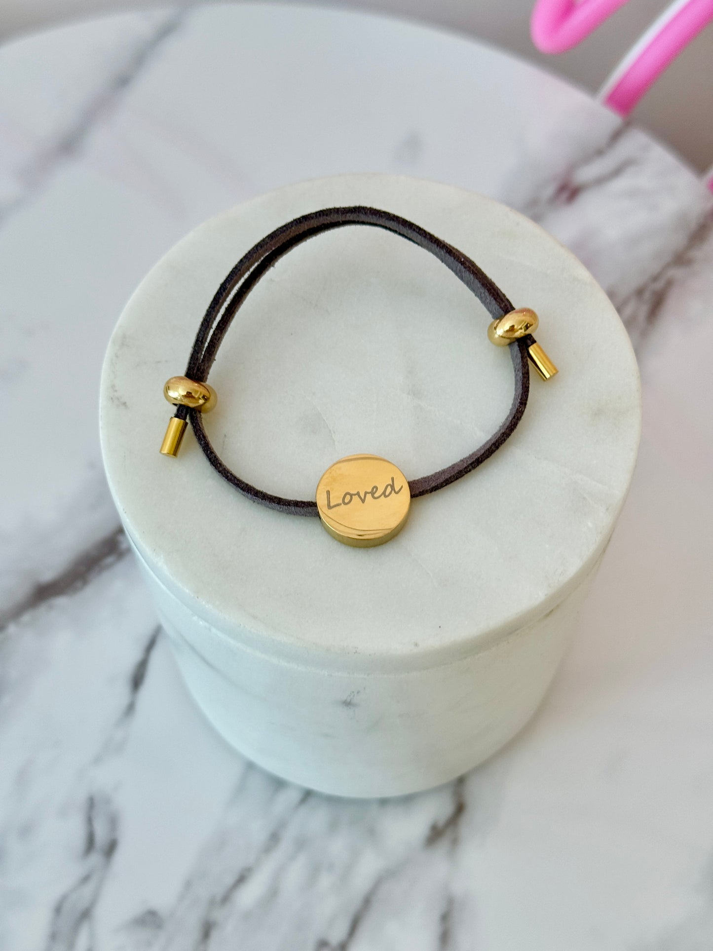 Heaven is Cheering for you today! Gold Loved adjustable bracelet with card, box & ribbon