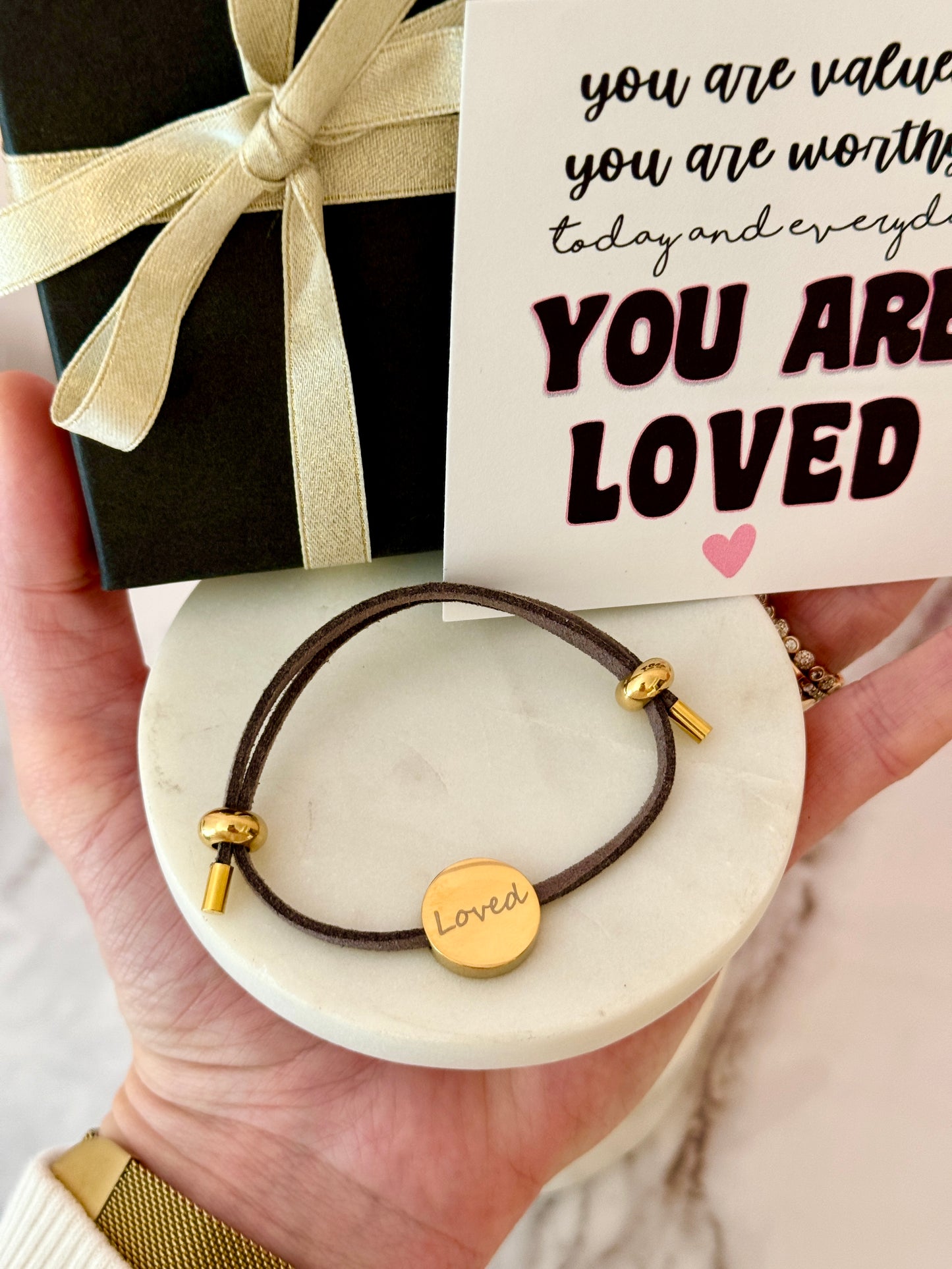 You are LOVED, Engraved "Loved", adjustable bracelet, hypoallergenic & NON-Tarnish! Encouragement gift, college gift, gift for daughter, gift for mom!