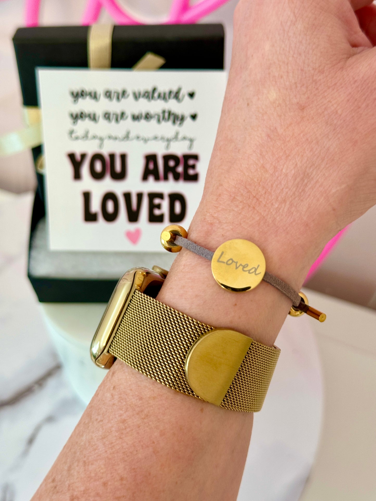 You are LOVED, Engraved "Loved", adjustable bracelet, hypoallergenic & NON-Tarnish! Encouragement gift, college gift, gift for daughter, gift for mom!