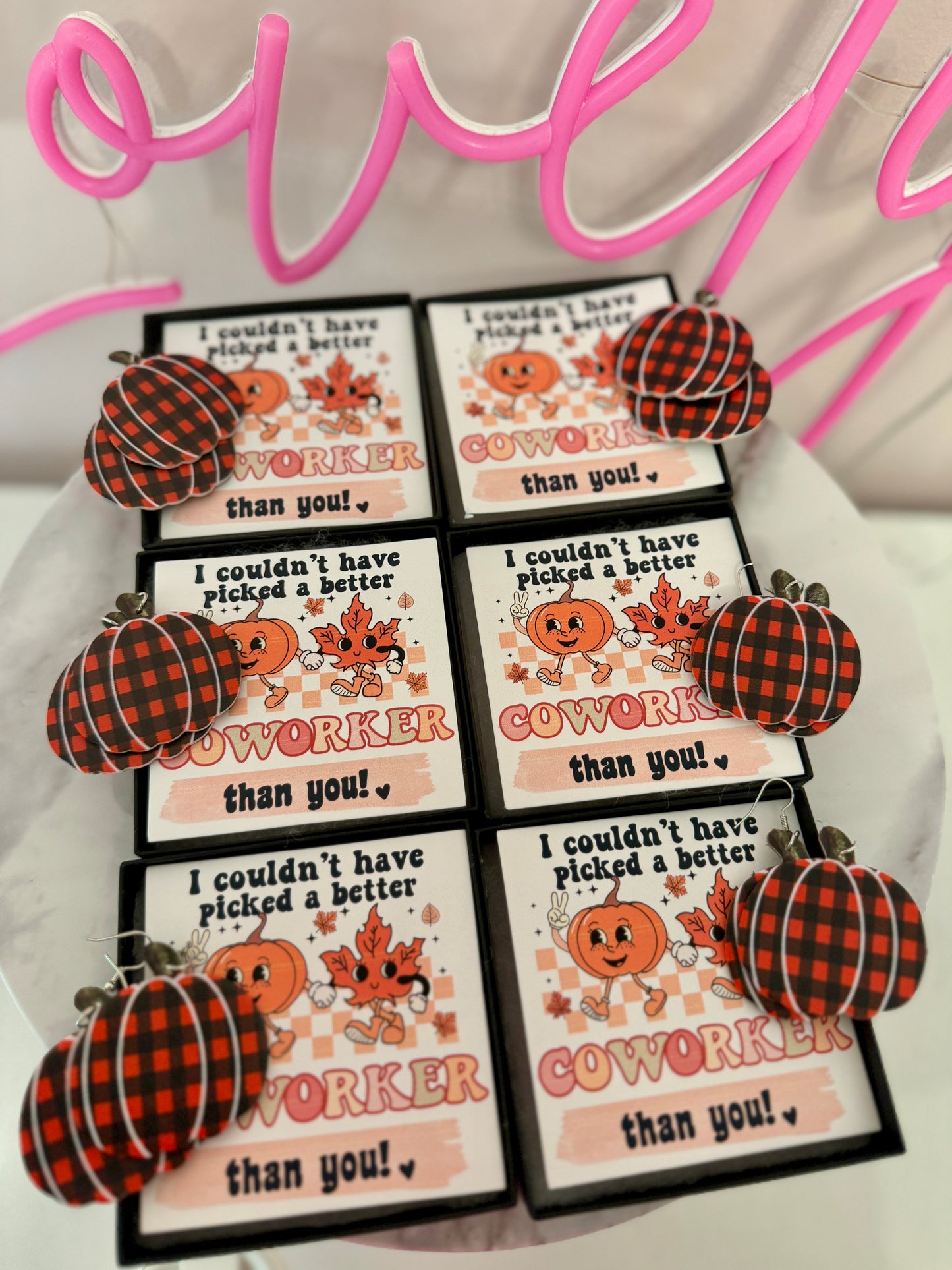 We couldn't have PICKED a better teacher than you!Plaid Pumpkin Earrings!Teacher appreciation gift! Personalized card,box & ribbon included!