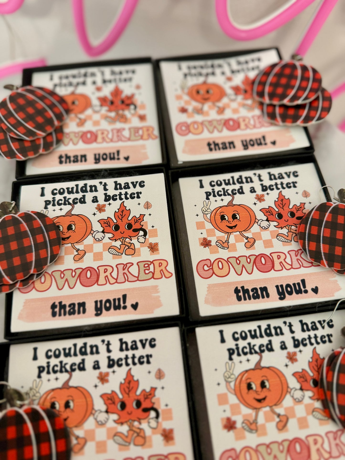 We couldn't have PICKED a better teacher than you!Plaid Pumpkin Earrings!Teacher appreciation gift! Personalized card,box & ribbon included!