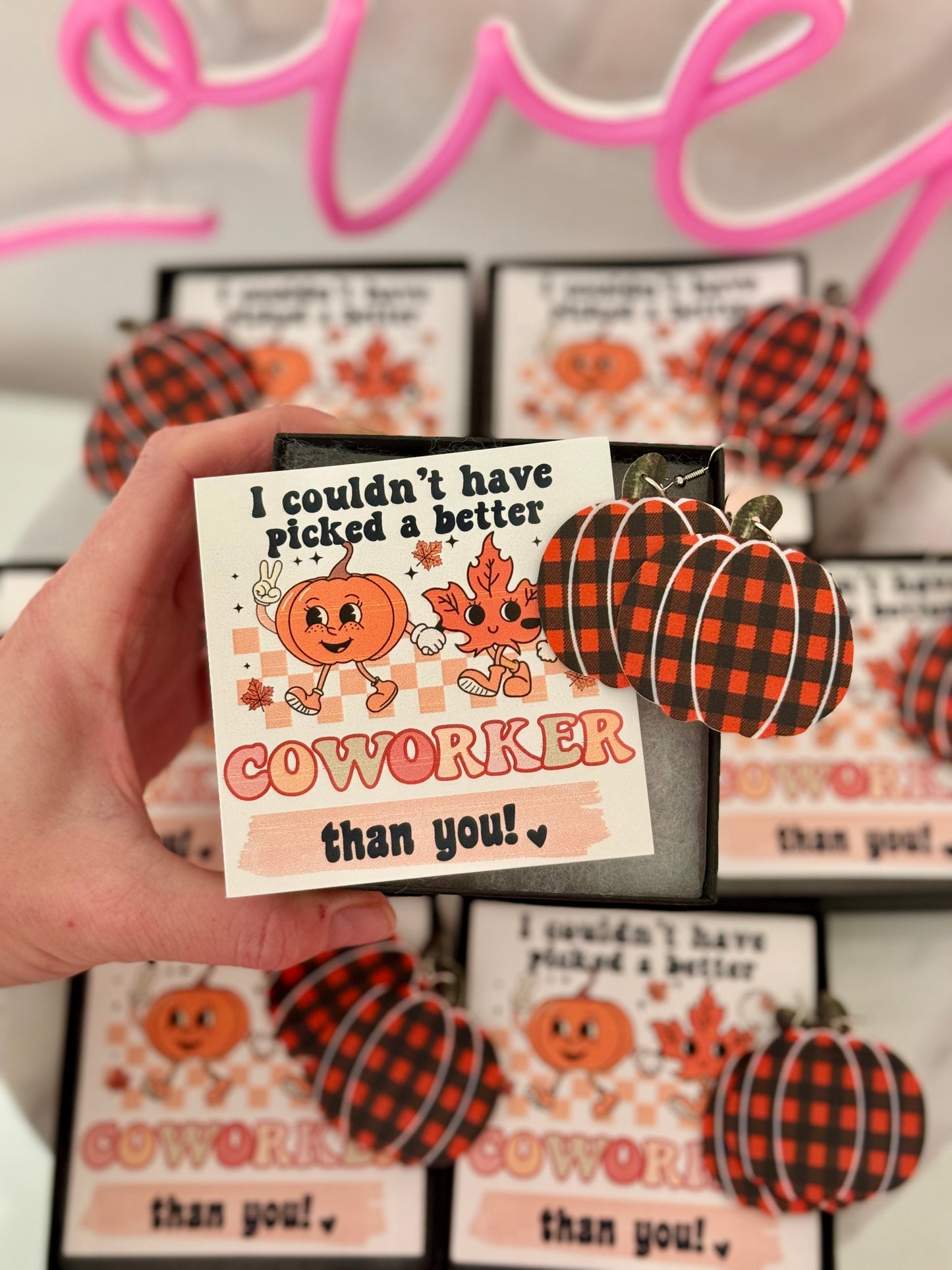 We couldn't have PICKED a better teacher than you!Plaid Pumpkin Earrings!Teacher appreciation gift! Personalized card,box & ribbon included!