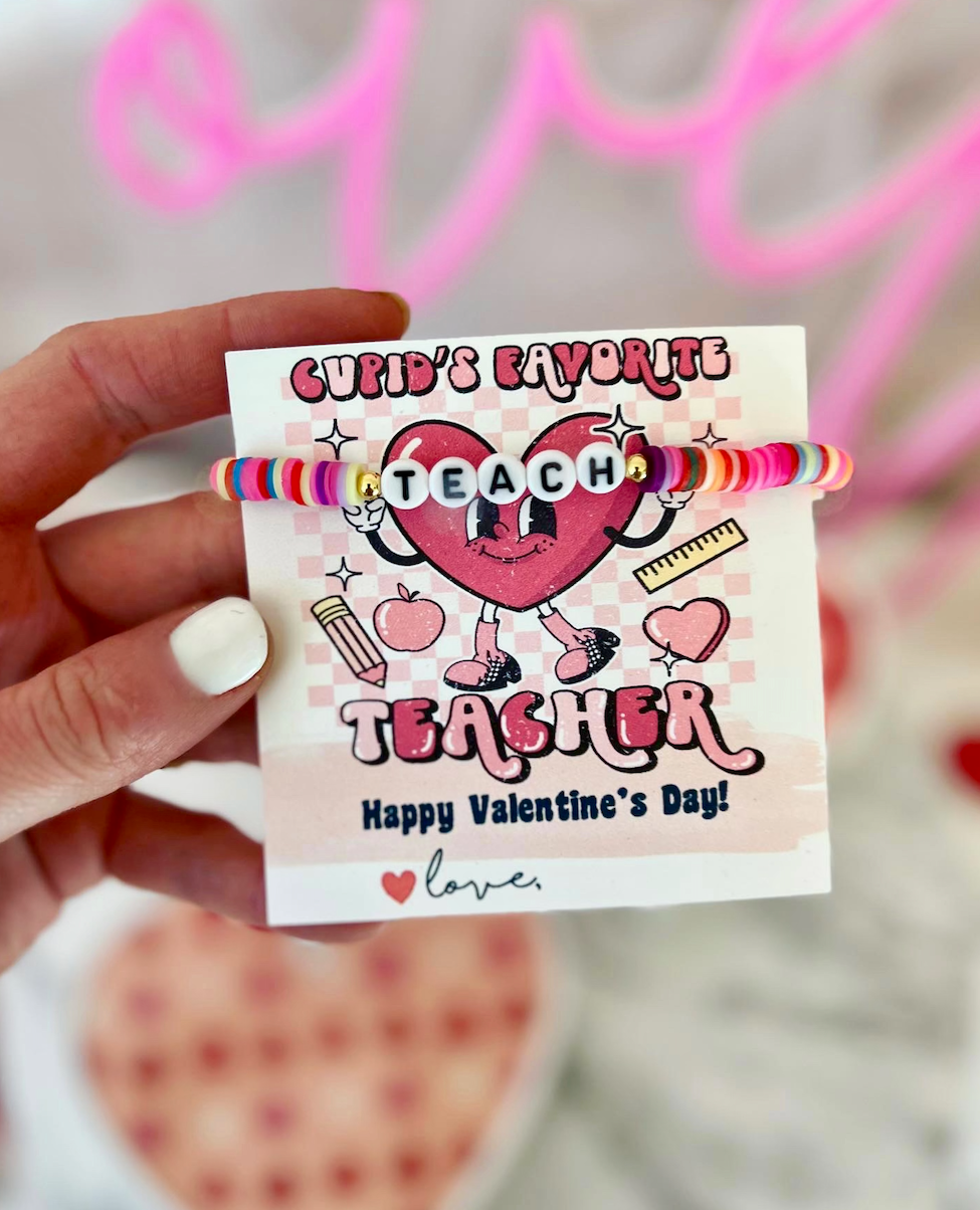 SALE! Teacher Valentine's Day Gift! Teach Bracelet! Personalized Valentine gift, included with box+ribbon! Happy Valentine's Day! Teacher gift