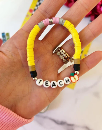 Happy 1st Day of school Pencil Teach bracelet, card, box & ribbon!