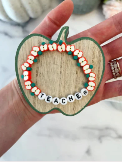 Take Note! It's going to be a great School Year! Apple Teacher Bracelet!  Back to school gift, card, box & ribbon included!