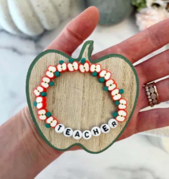 Happy 1st Day of school Apple Teacher Bracelet, card, box & ribbon!