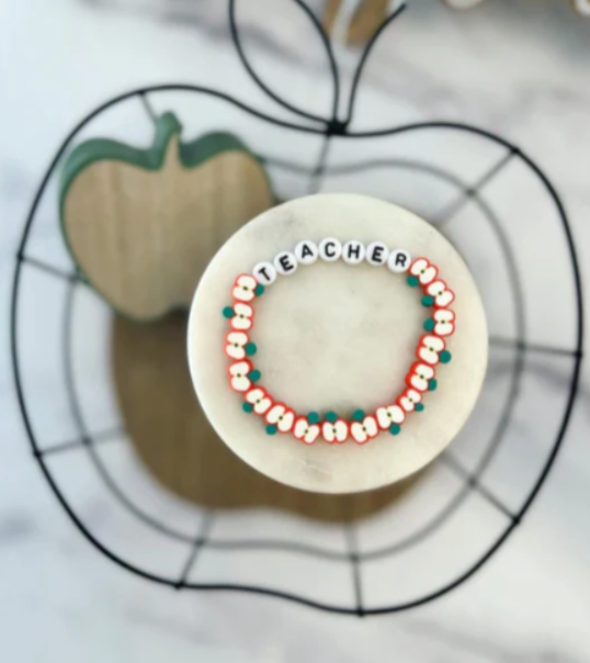 Happy 1st Day of school Apple Teacher Bracelet, card, box & ribbon!