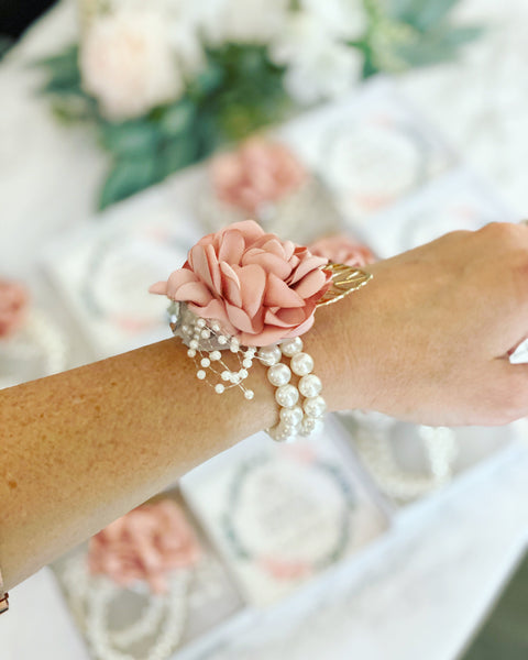 Pink and Gold Beaded Floral Bracelet