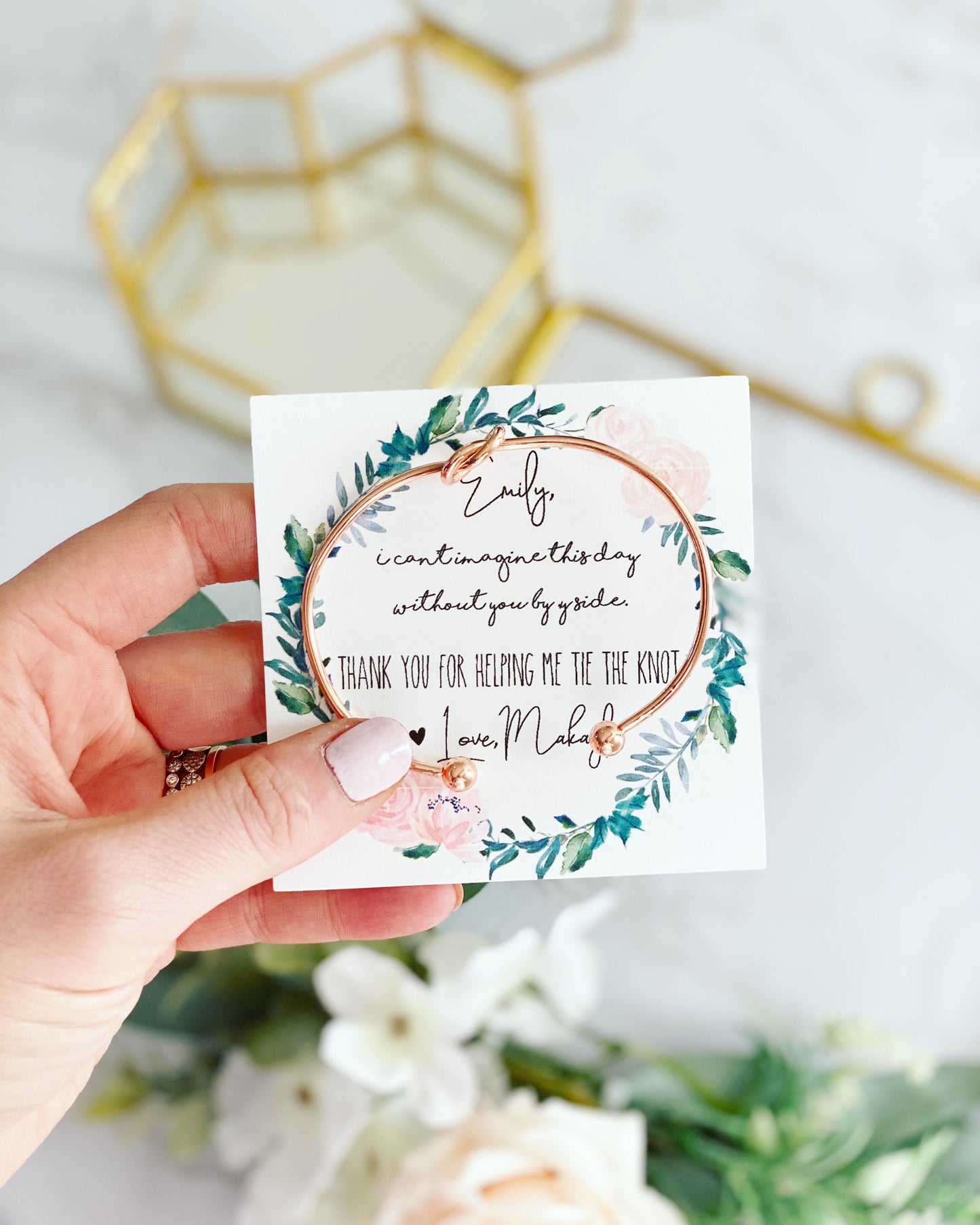 Thank You for Being My Bridesmaid! Knot Bangle & Floral Wreath Card