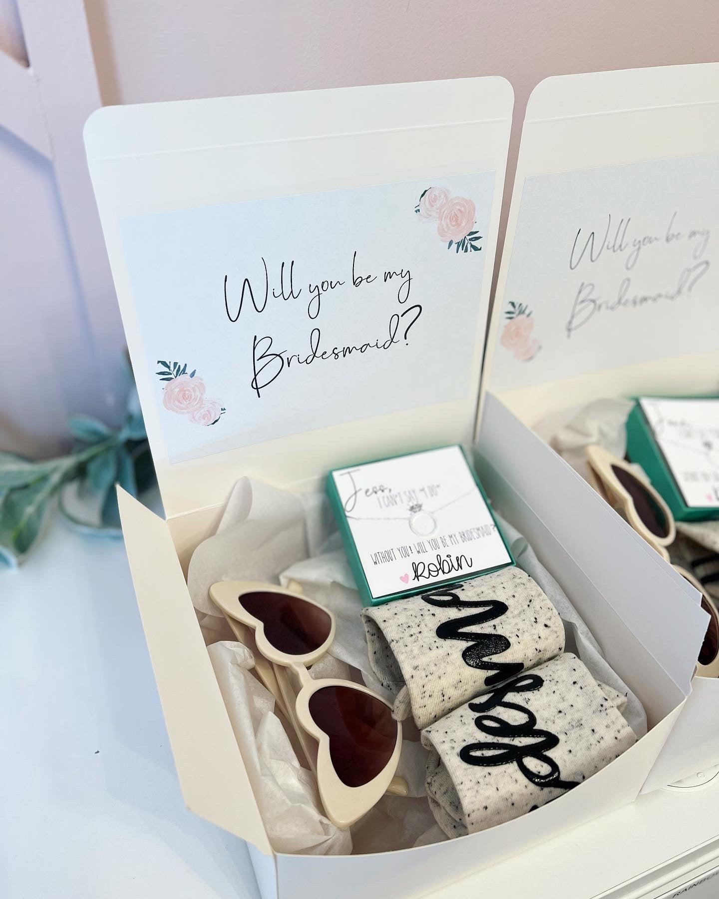 Bridesmaid Proposal Box with Socks, Glasses & Necklace