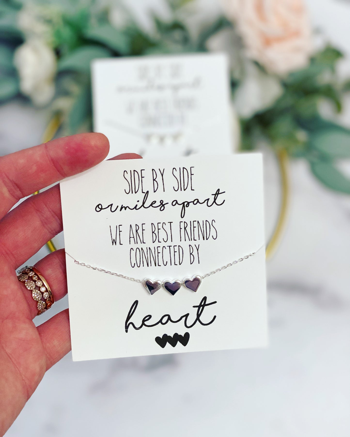 Side By Side or Miles Apart Best Friend Heart Necklace