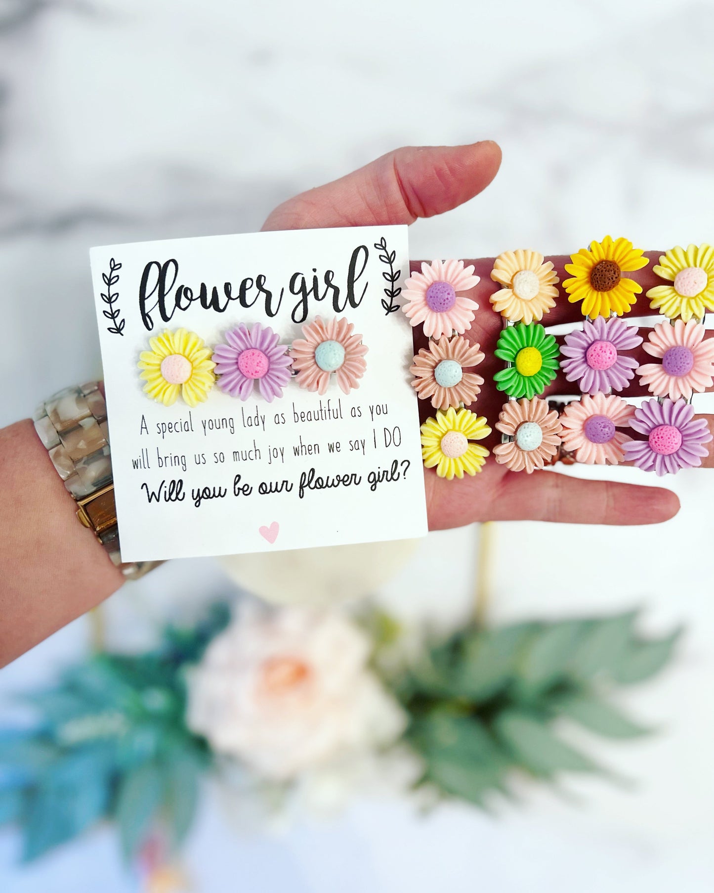 Flower Girl Hair Clip with Latch Box & Label