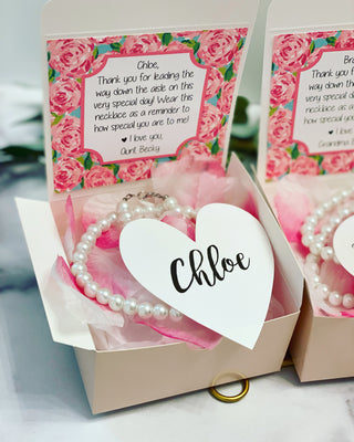 Flower Girl Pearl Necklace & Practice Flower Petals with gift box!