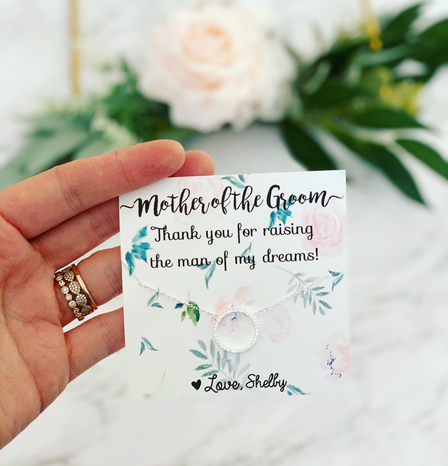 Mother of the Bride OR Groom Floral Card & Necklace