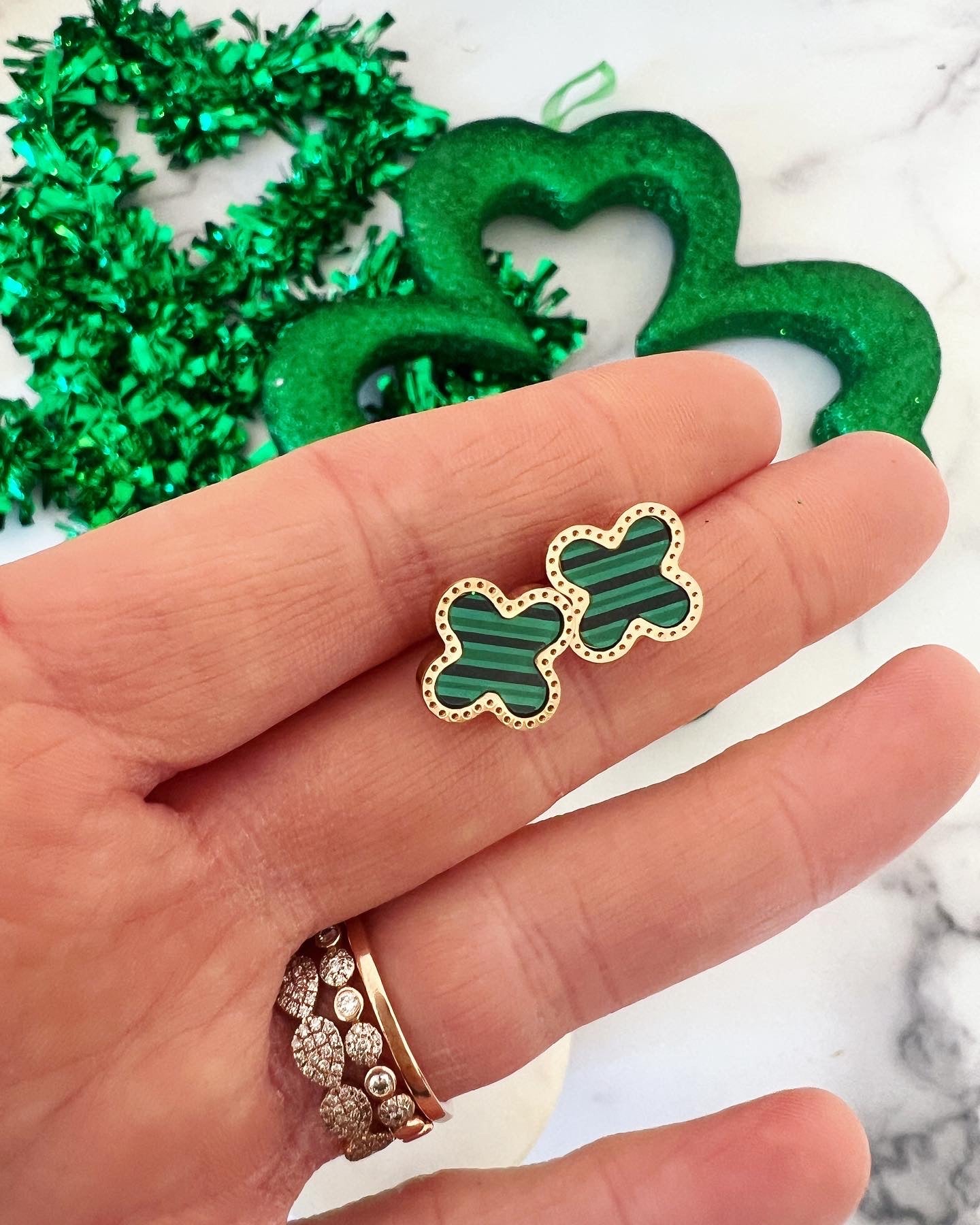 Gold & Green Clover St. Patrick's Day Earrings for Teacher