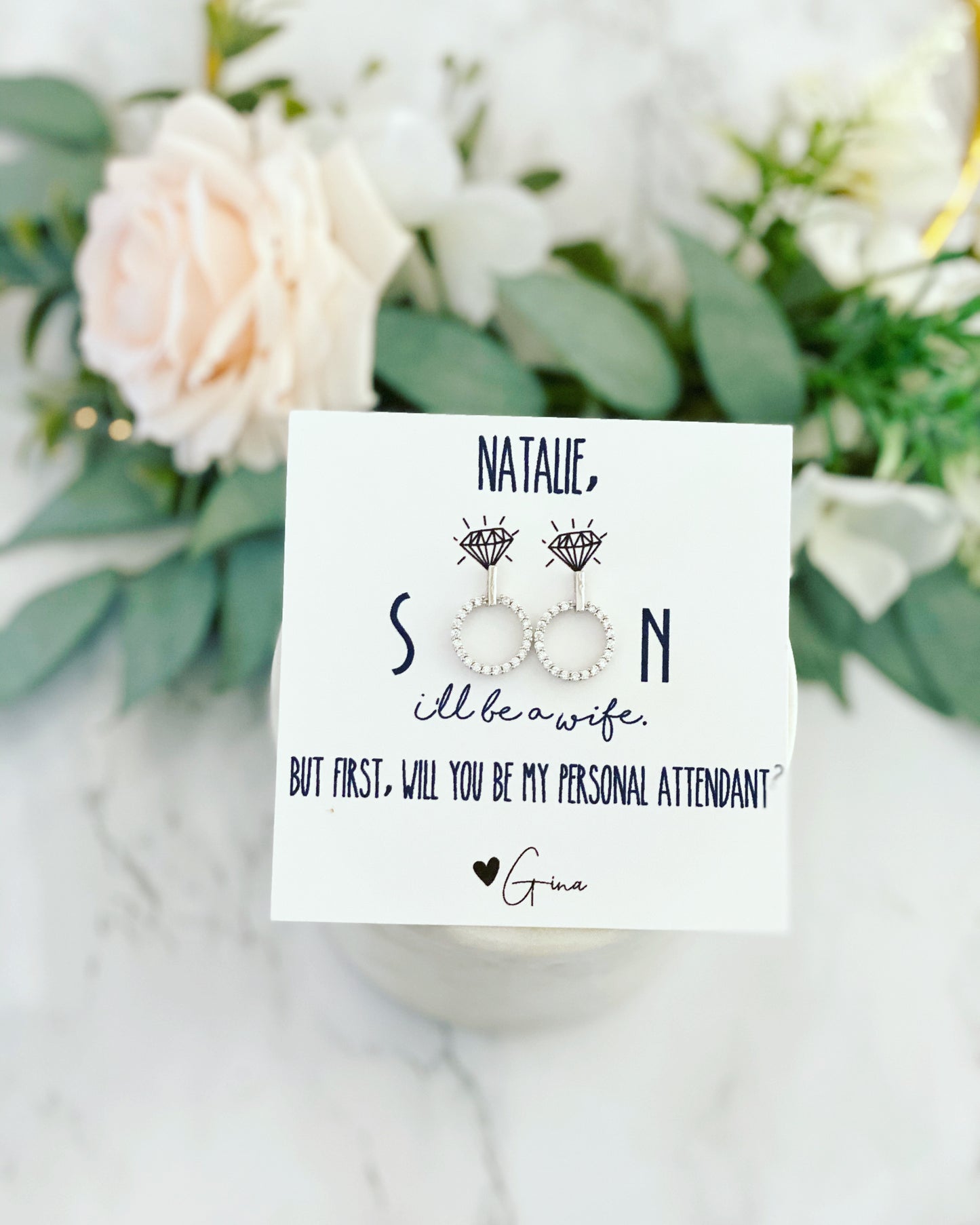 Personal Attendant Gift! Circle Cubic Zircon Earrings