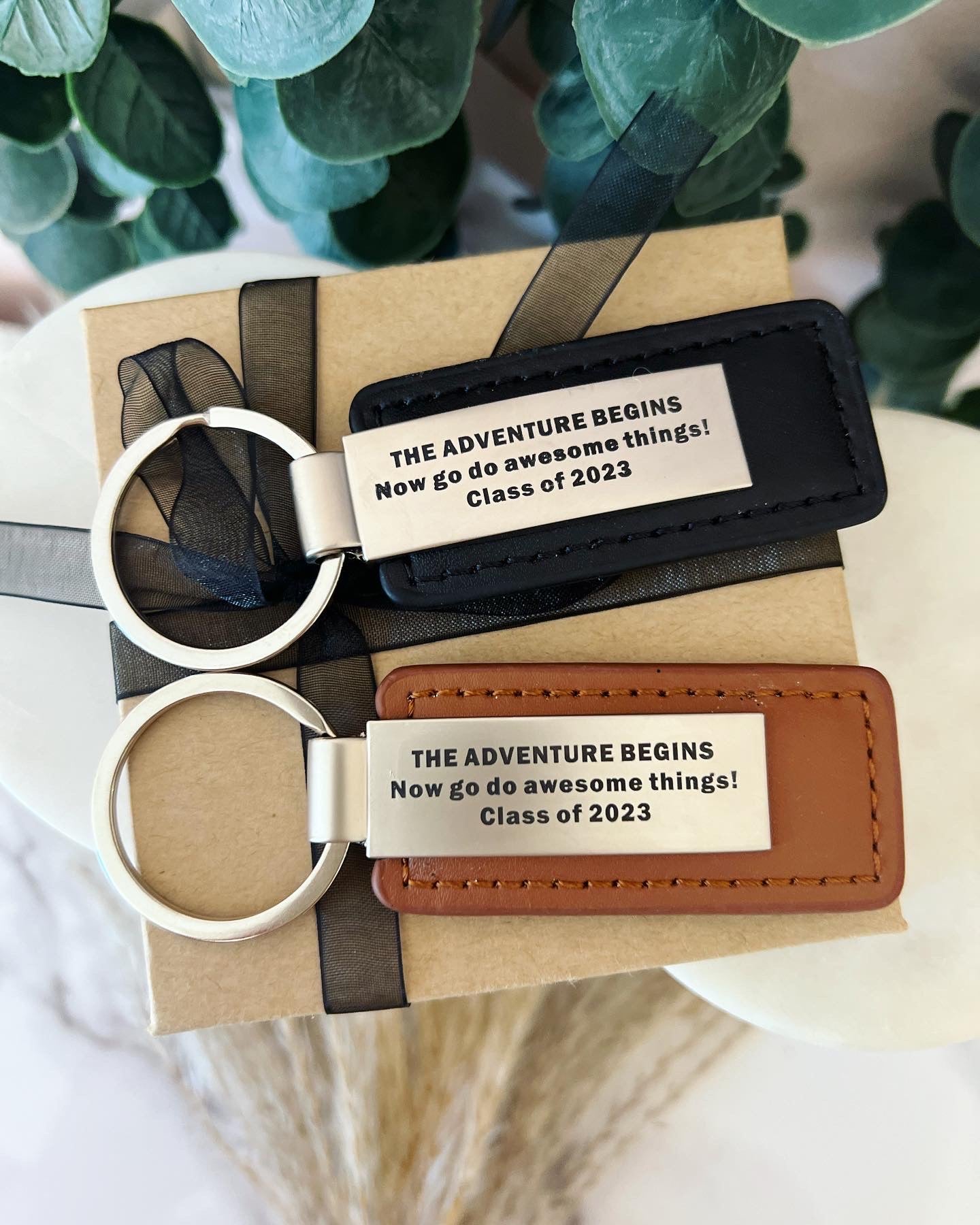 Leather Graduation Car Key Memento, Card, Box & Ribbon