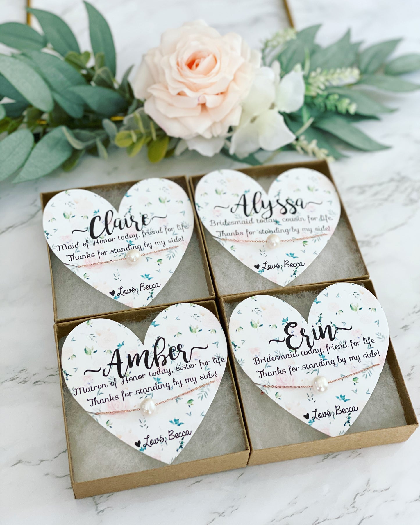 Bridal Party Pearl Necklace Heart Card
