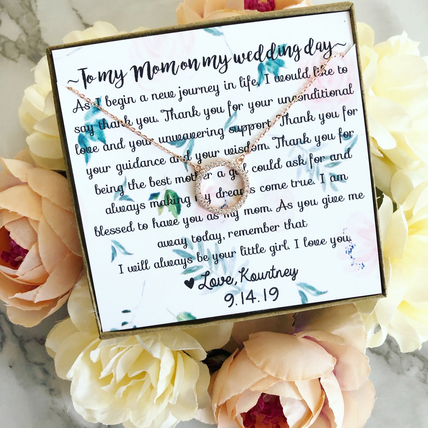 To my mom on my wedding day! Circle Pendant necklace!