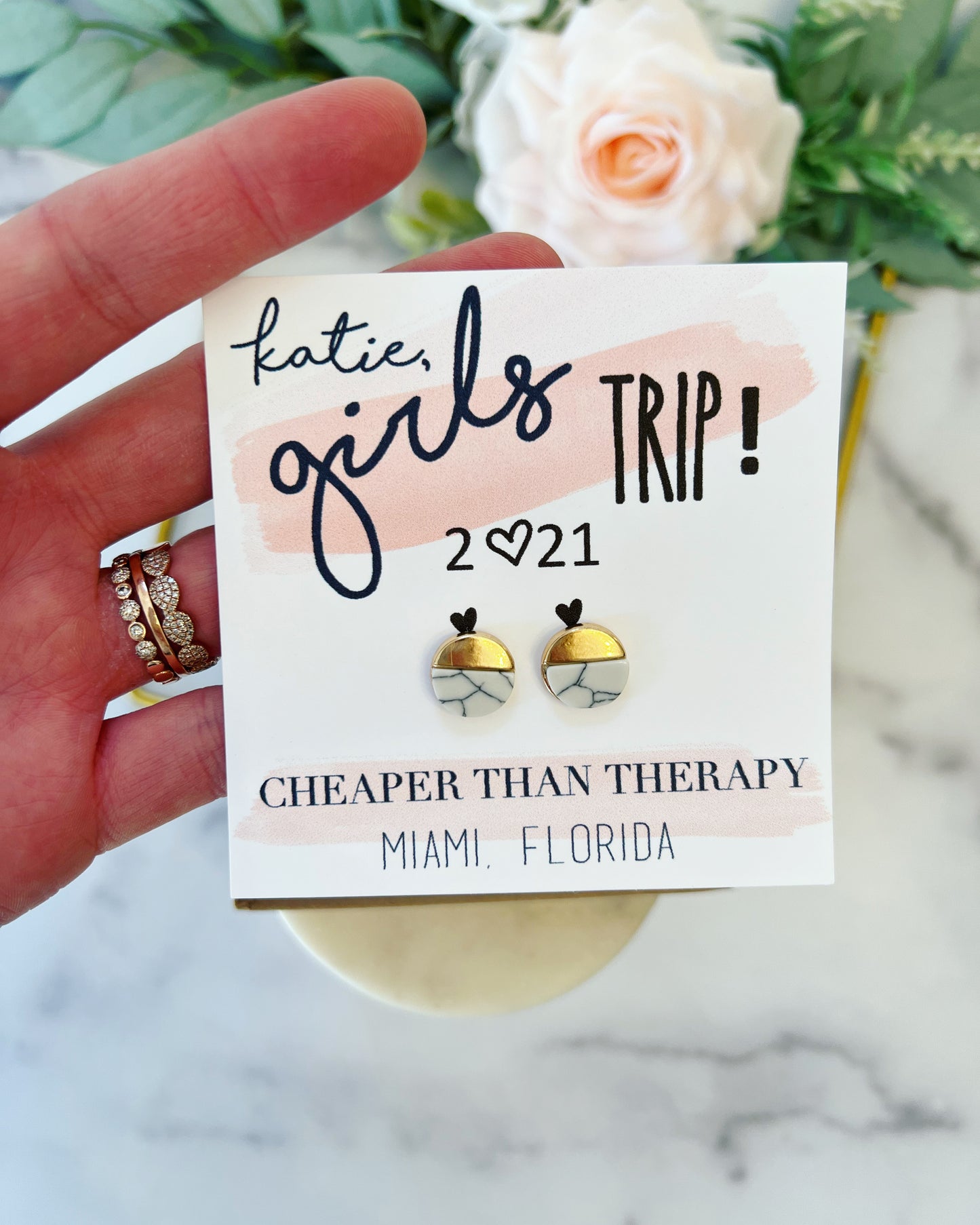 Girls Trip Gold & Marble Studs