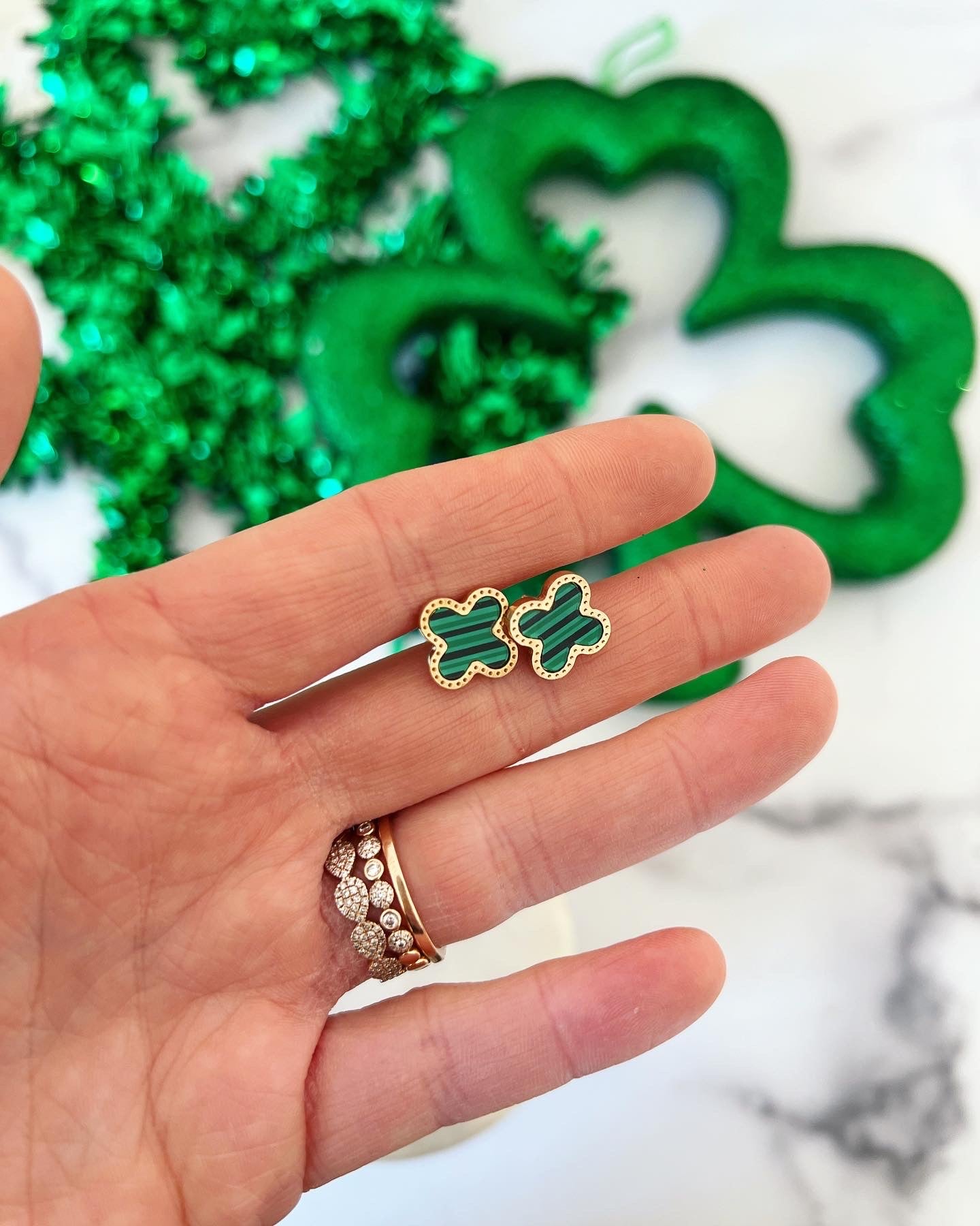 Gold & Green Clover St. Patrick's Day Earrings for Teacher