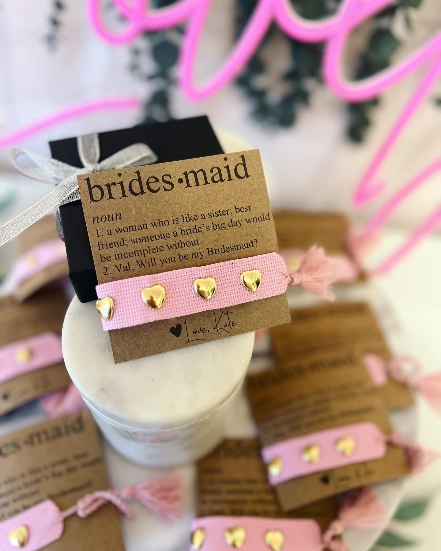 Bridesmaid Definition Card with Heart Tassel Bracelet
