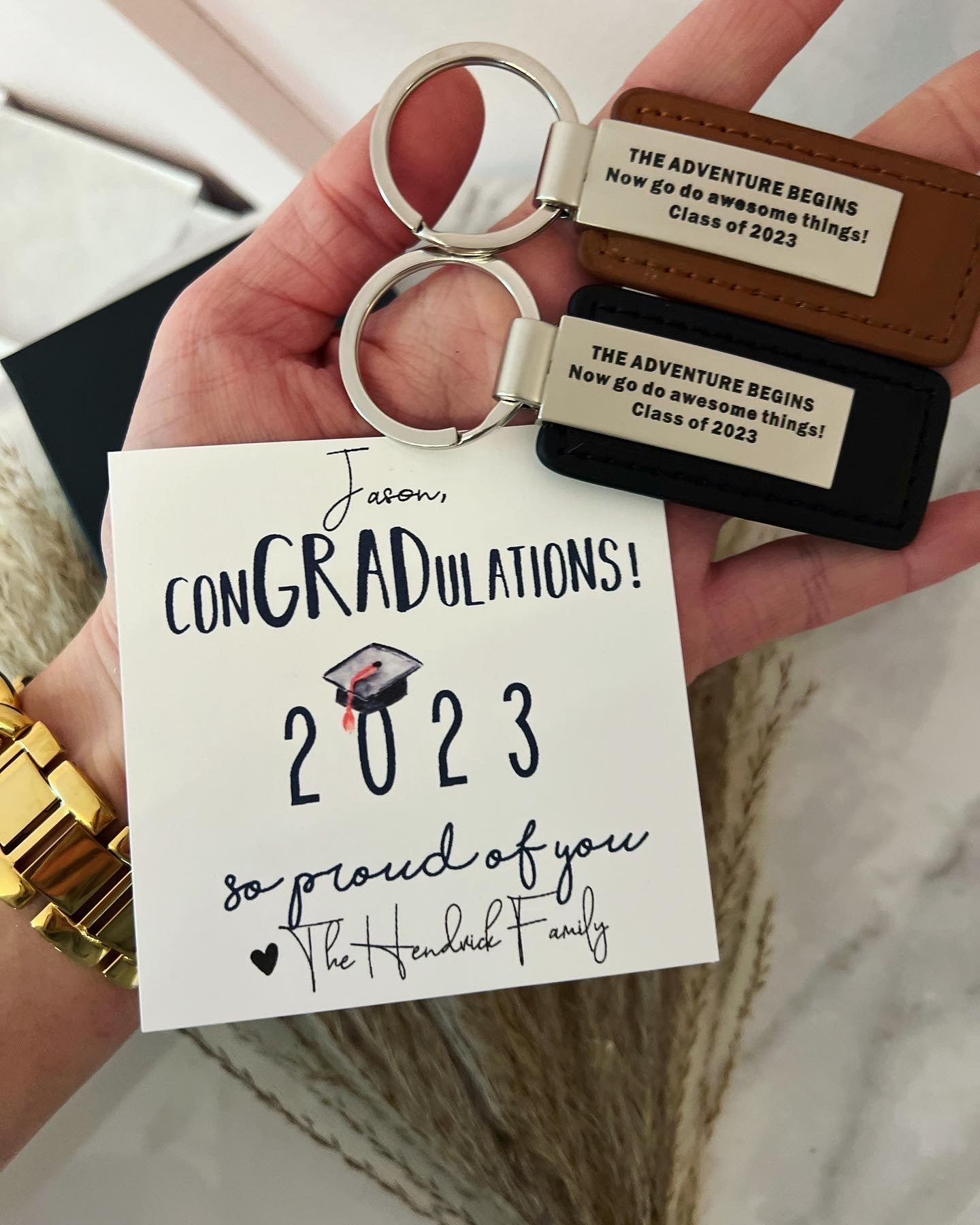 Congratulations Leather Graduation Car Key Memento, Card, Box & Ribbon