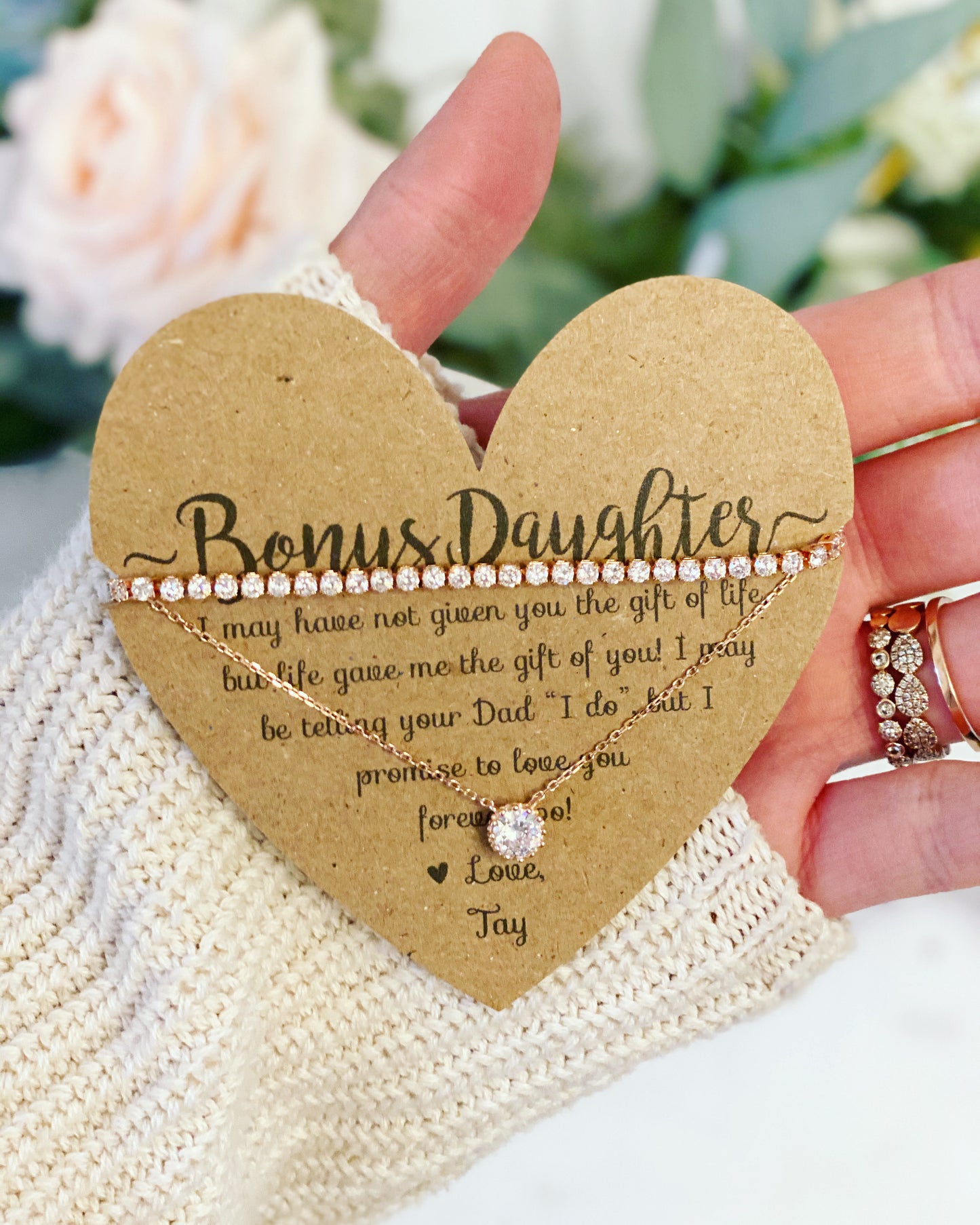 Bonus Daughter Cubic Zircon Necklace & Matching Bracelet Set
