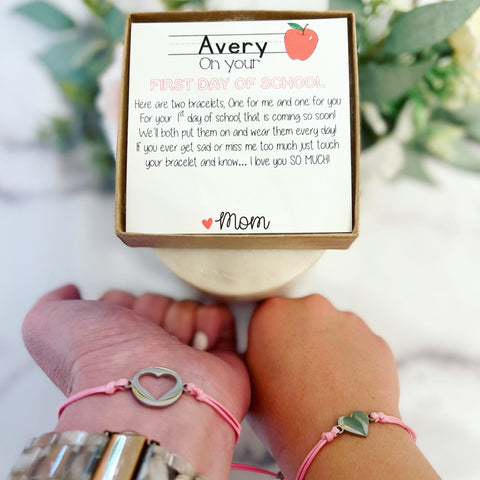 Back to School Gifts Mother Daughter Bracelet Set for 2 First Day of School Bracelet Mommy and Me Bracelets for Mother Daughter Girls Boys Wedding