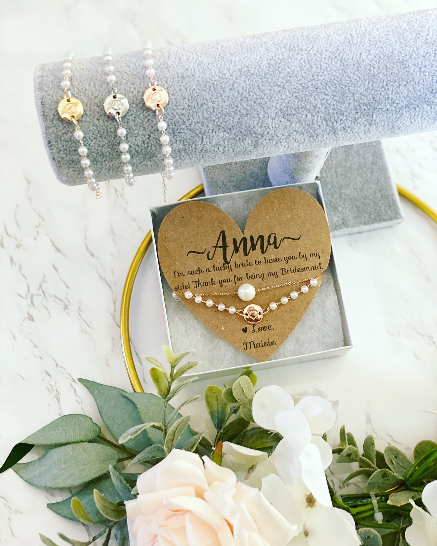 Pearl Necklace & Bracelet Set Heart Card