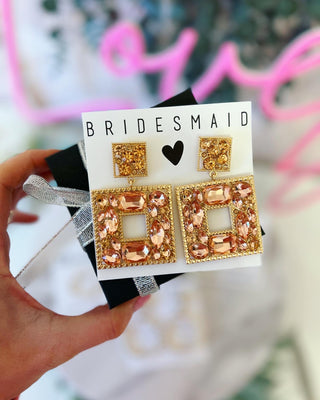 Bridal Party Rose Gold Crystal Statement Earrings