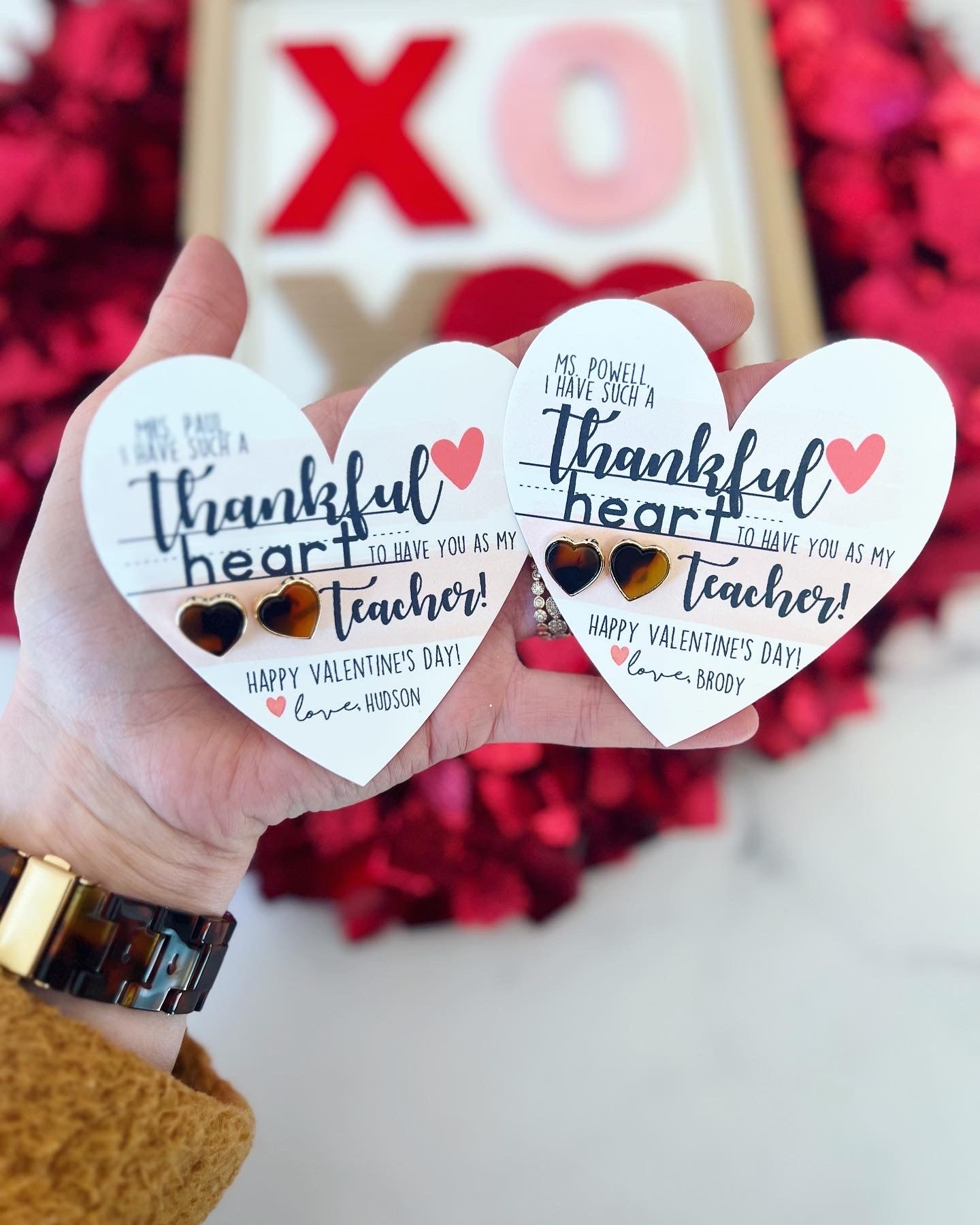 Valentine's day heart studs teacher gift!