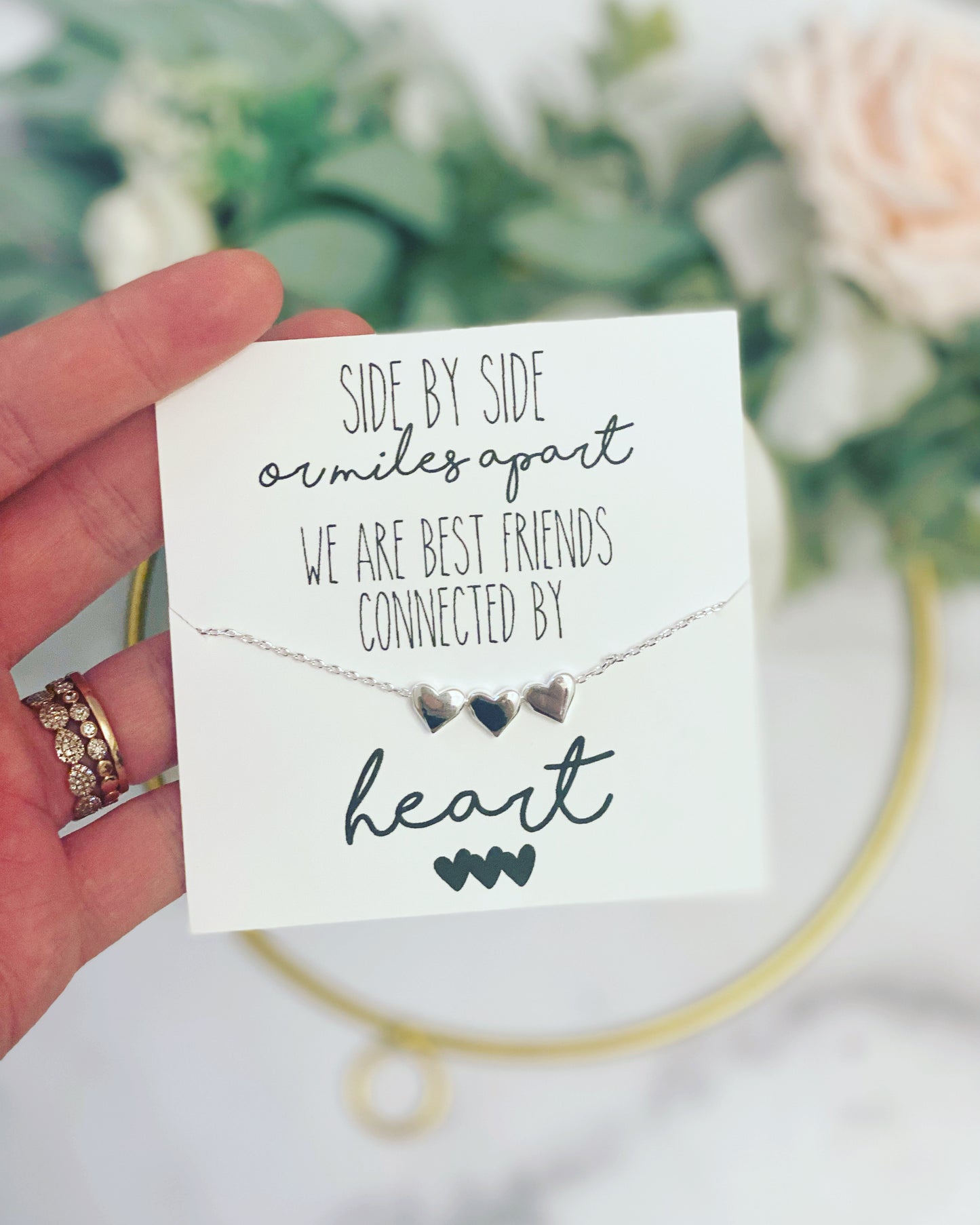 Side By Side or Miles Apart Best Friend Heart Necklace