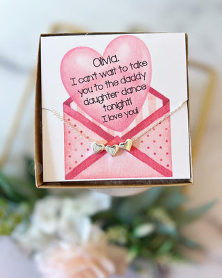 Daddy Daughter Dance 3 Hearts Necklace