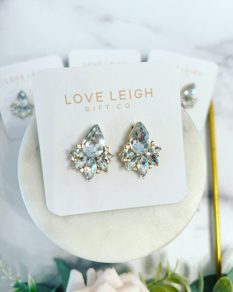 Opal Light Blue or Clear Crystal Stud Earrings – Love Leigh Gift Co.