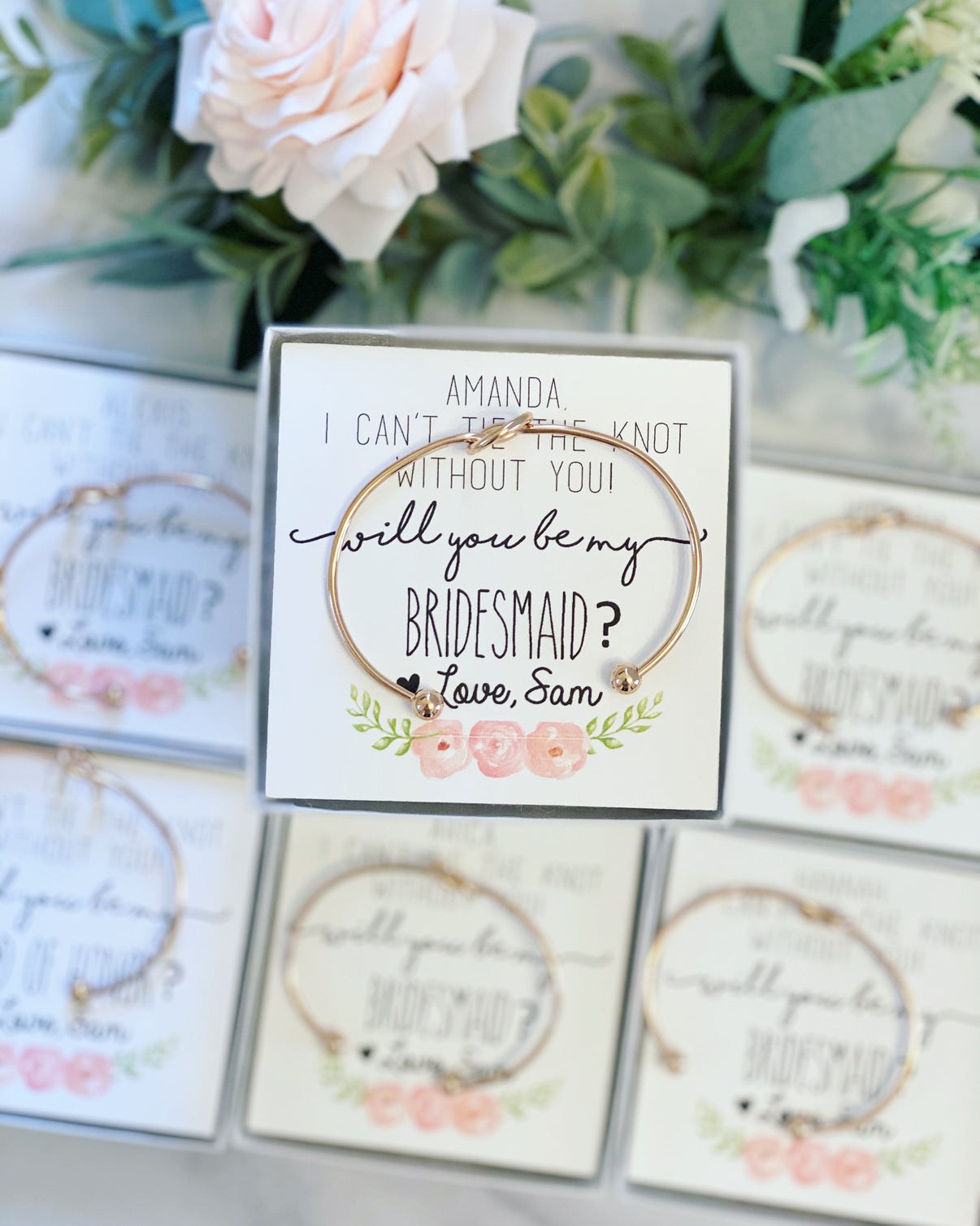 Will you be my Bridesmaid? Knot Bangles Floral Card – Love Leigh Gift Co.