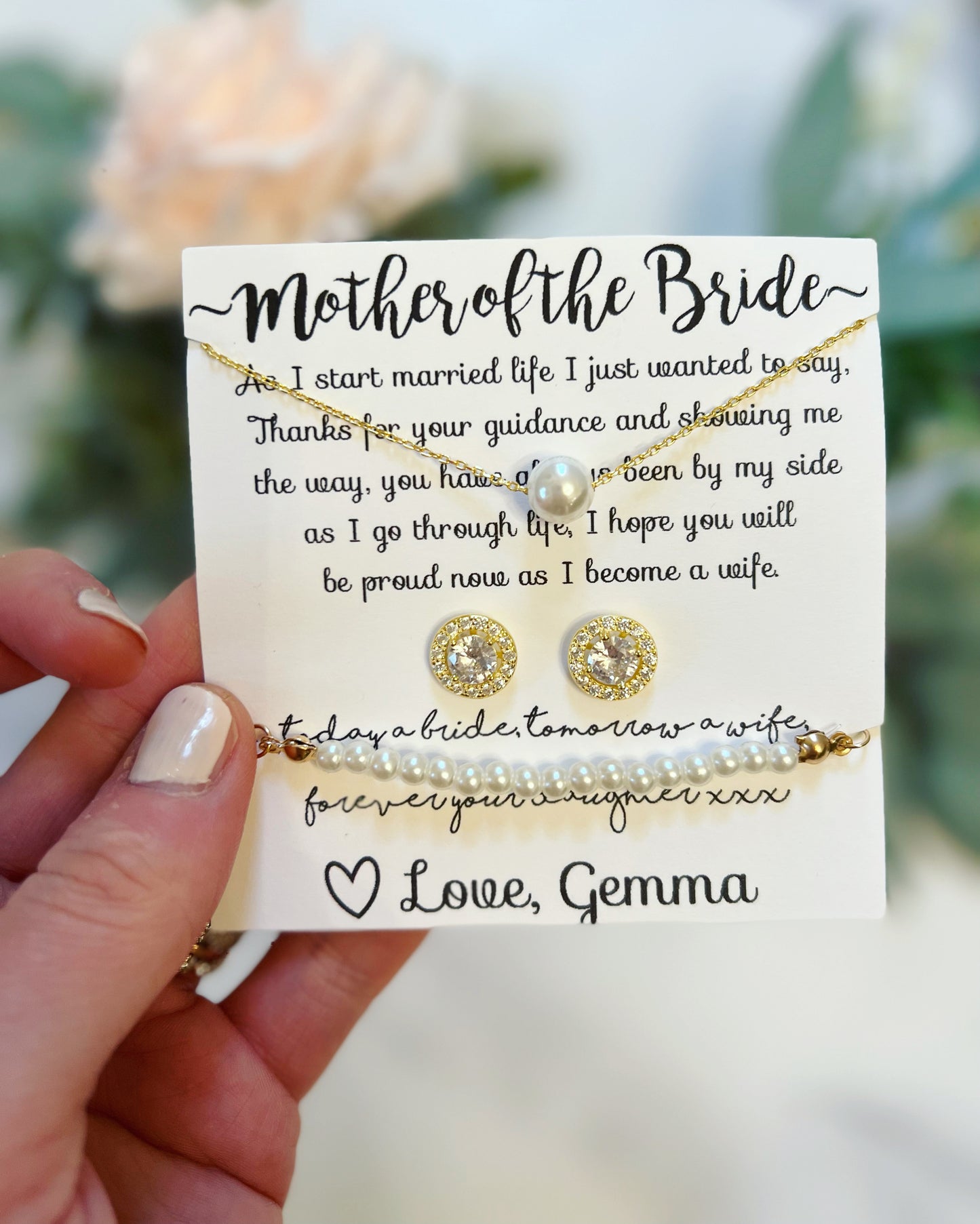 Mother of the Bride Pearl Bracelet, Necklace and Earring Set