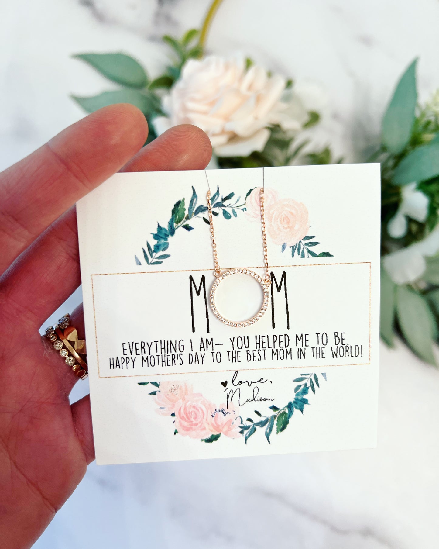 MOM Necklace Floral Wreath Card