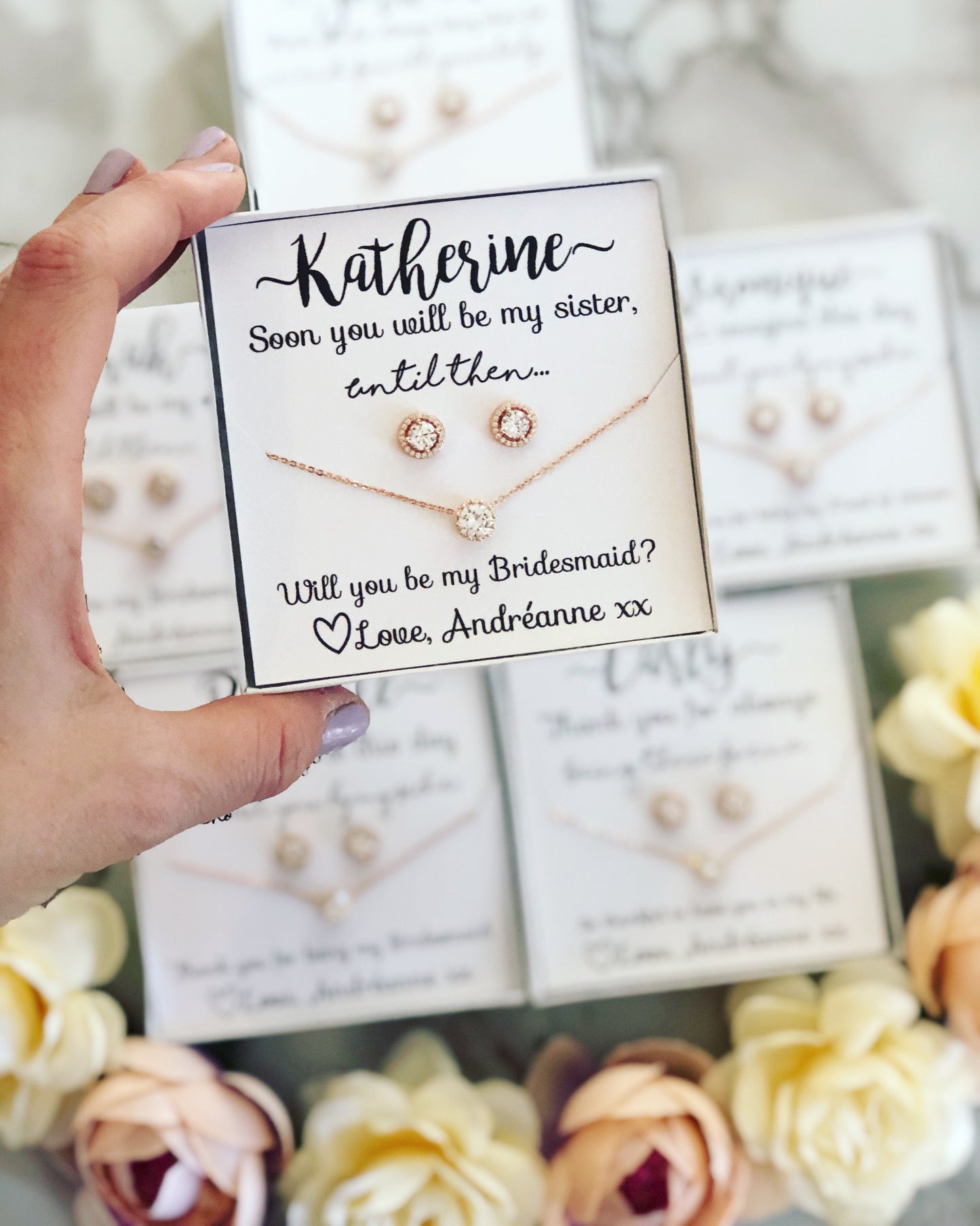 Soon You'll Be My Sister! Cubic Zircon Studs & Matching Necklace Gift