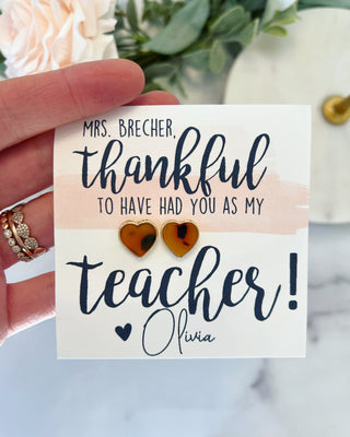End of Year Teacher Thank You Heart Studs