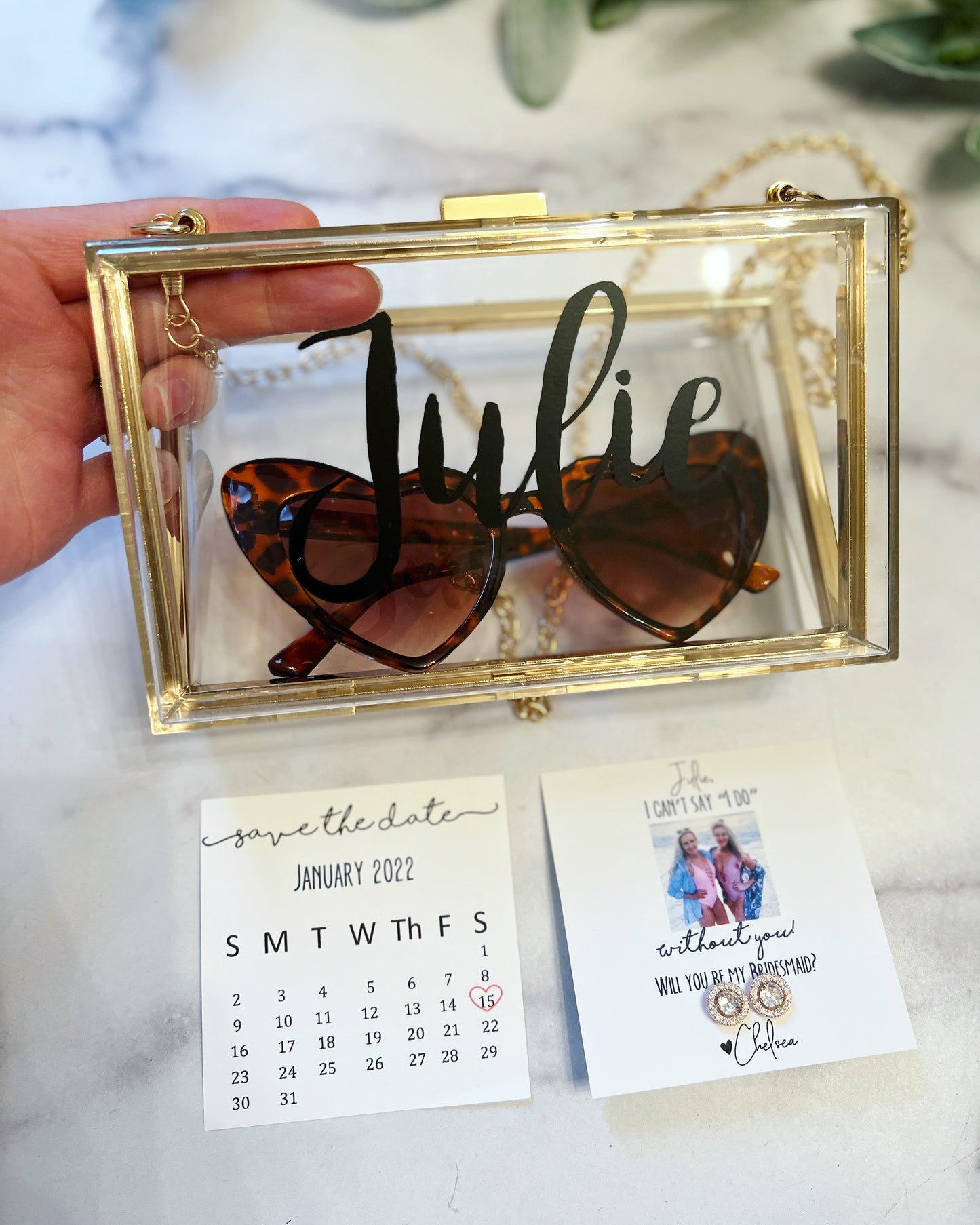 Personalized Purse, Glasses, Earrings and Card