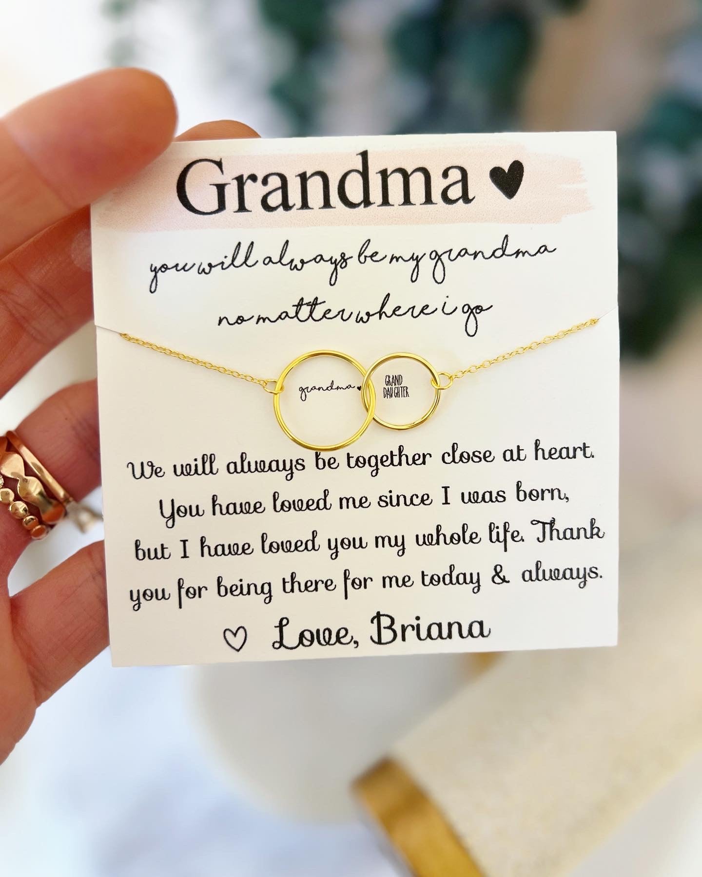 Grandmother Wedding Gift Necklace · Silver, Rose Gold, Gold · Lead & Nickel Free, Hypoallergenic · Box & Ribbon · L: 18 inch · Personalized Card · US
