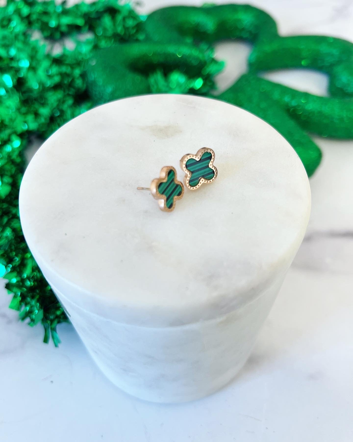 Gold & Green Clover St. Patrick's Day Earrings for Teacher
